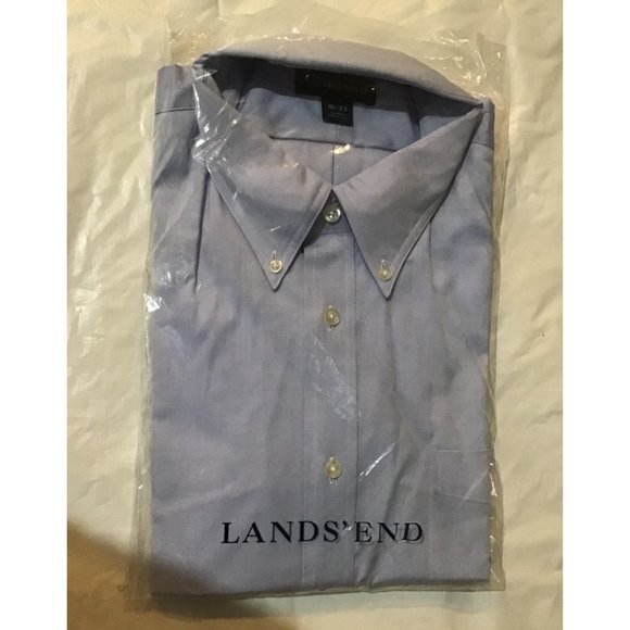 Lands' End Supima Oxford Blue Long Sleeve Shirt Men's 16-33 New - Picture 1 of 2